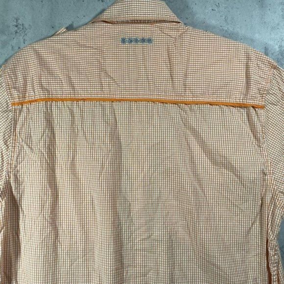 COOGI Mens Short Sleeve Button Up Shirt Orange‎ Check Embroidered Emblem Size M - Picture 7 of 10